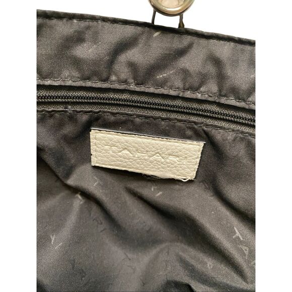 Tahari White Faux Leather Perforated Tote Bag Shoulder Handbag Pebbled Textured - Picture 5 of 13